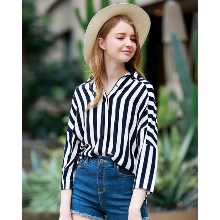 TE3024YZS Camicia joker moda europea a righe verticali con scollo a V-4