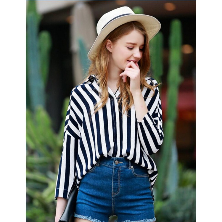 TE3024YZS Camicia joker moda europea a righe verticali con scollo a V-5