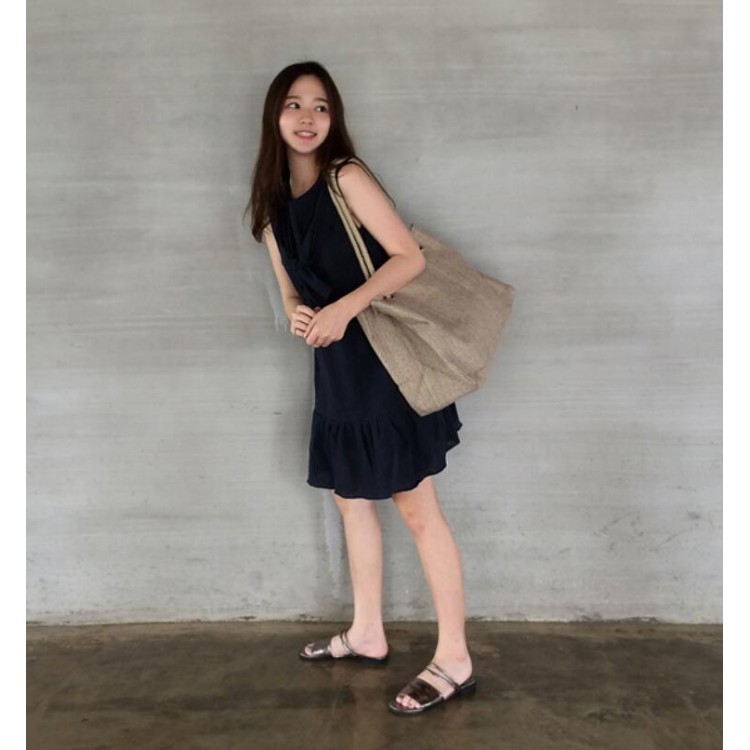 TE3029YZS Abito ampio senza maniche in cotone ramiè con fiocco e fiocco-4