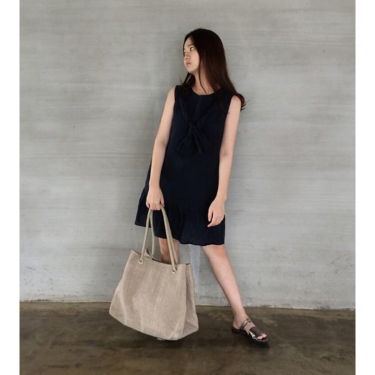 TE3029YZS Abito ampio senza maniche in cotone ramiè con fiocco e fiocco-5