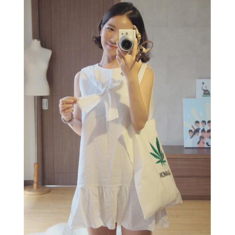 TE3029YZS Abito ampio senza maniche in cotone ramiè con fiocco e fiocco-7