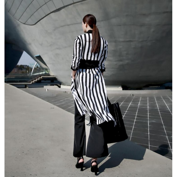 TE1547GJWL Camicia lunga con protezione solare a righe alla moda coreana-3