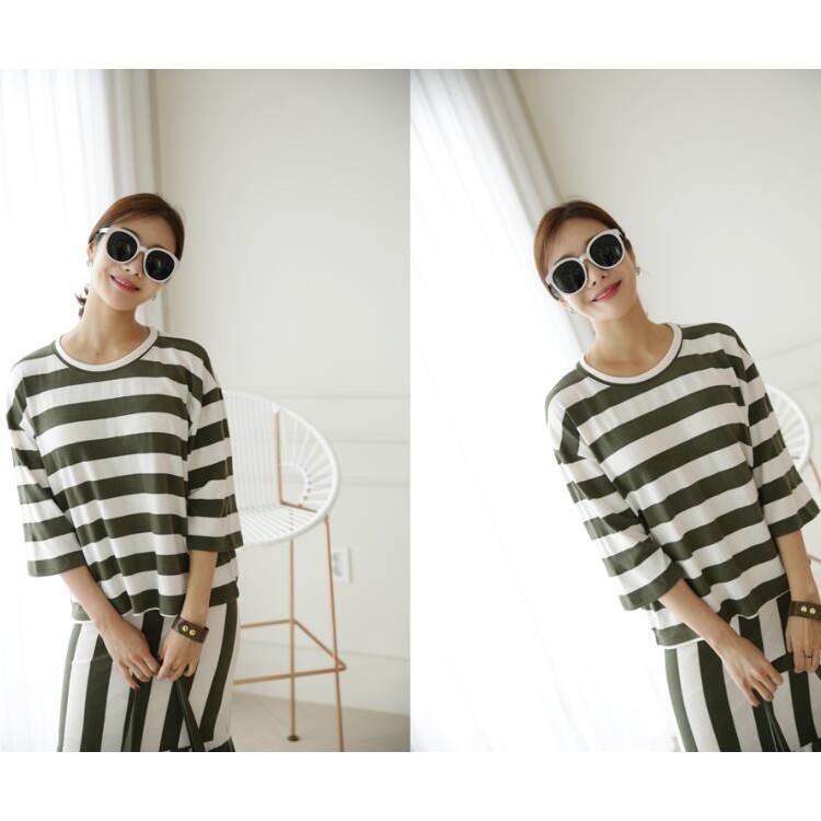 TE3070YZS Top a righe di grandi dimensioni con maniche a tre quarti e gonna a coda di pesce-6