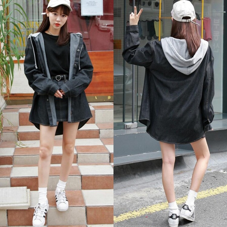 TE3086YZS Cappotto in denim con cappuccio e allacciatura tascabile-8