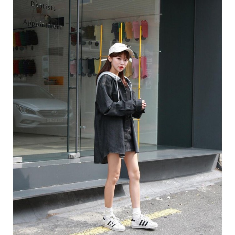 TE3086YZS Cappotto in denim con cappuccio e allacciatura tascabile-1