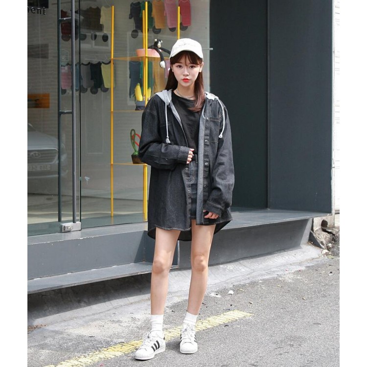 TE3086YZS Cappotto in denim con cappuccio e allacciatura tascabile-2