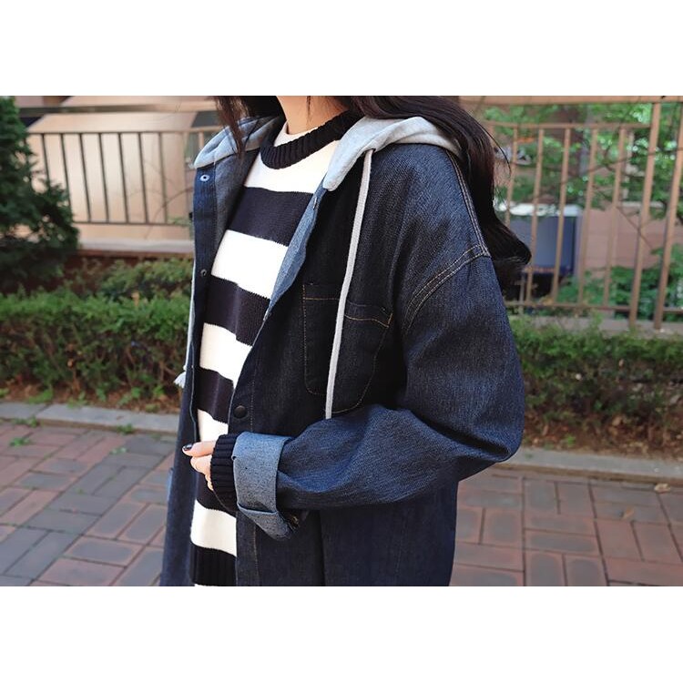 TE3086YZS Cappotto in denim con cappuccio e allacciatura tascabile-5