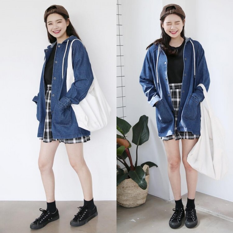 TE3087YZS Camicia in denim con taschino e cappuccio-7