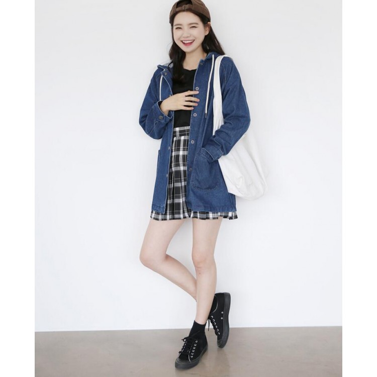 TE3087YZS Camicia in denim con taschino e cappuccio-2