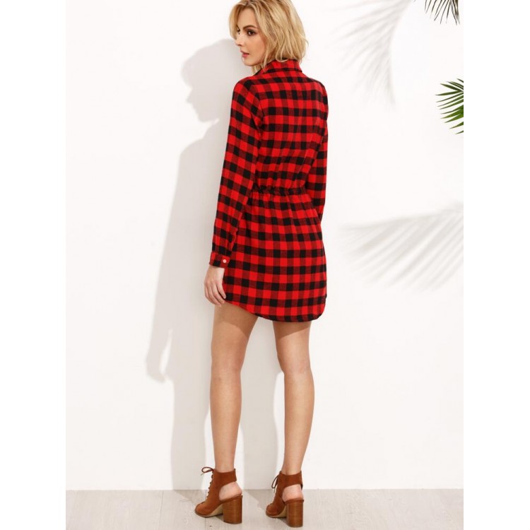 TE3092YZS Camicia lunga Europa a quadri neri e rossi a vita slim-3