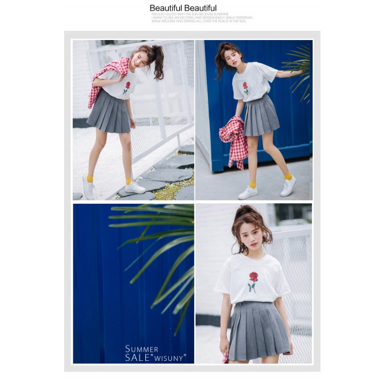 TE3112YZS T-shirt coreana a maniche corte con decorazione rosa-1