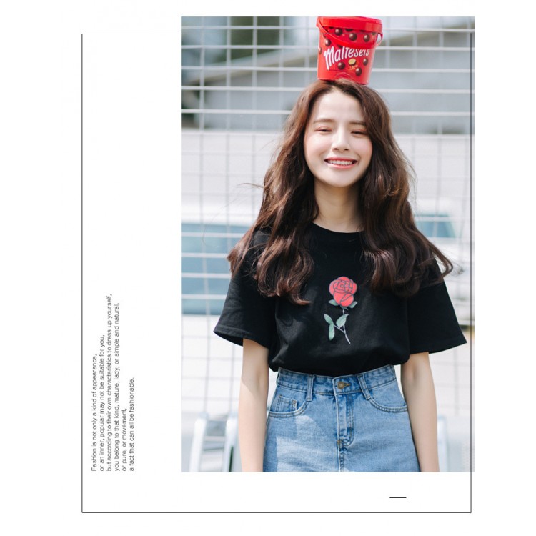 TE3112YZS T-shirt coreana a maniche corte con decorazione rosa-6