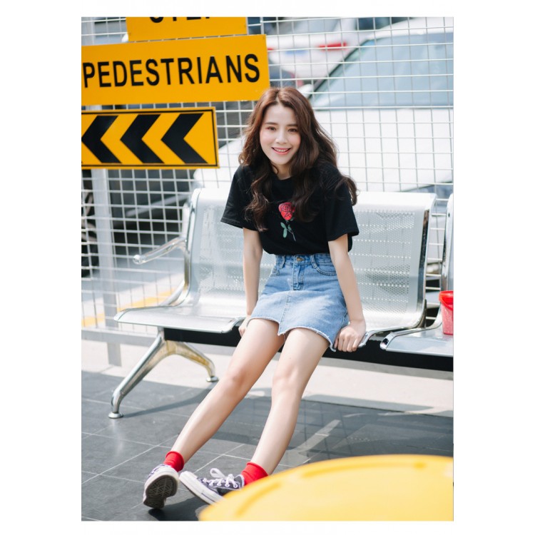 TE3112YZS T-shirt coreana a maniche corte con decorazione rosa-7