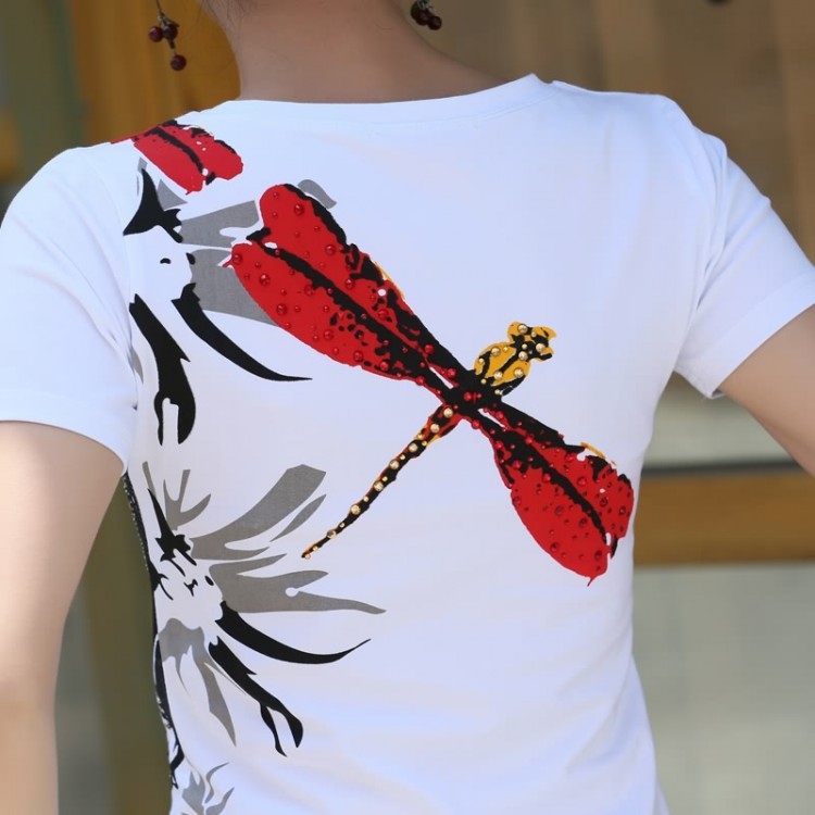 TE3116WSSP T-shirt a maniche corte con stampa bellezza e strass alla moda-2