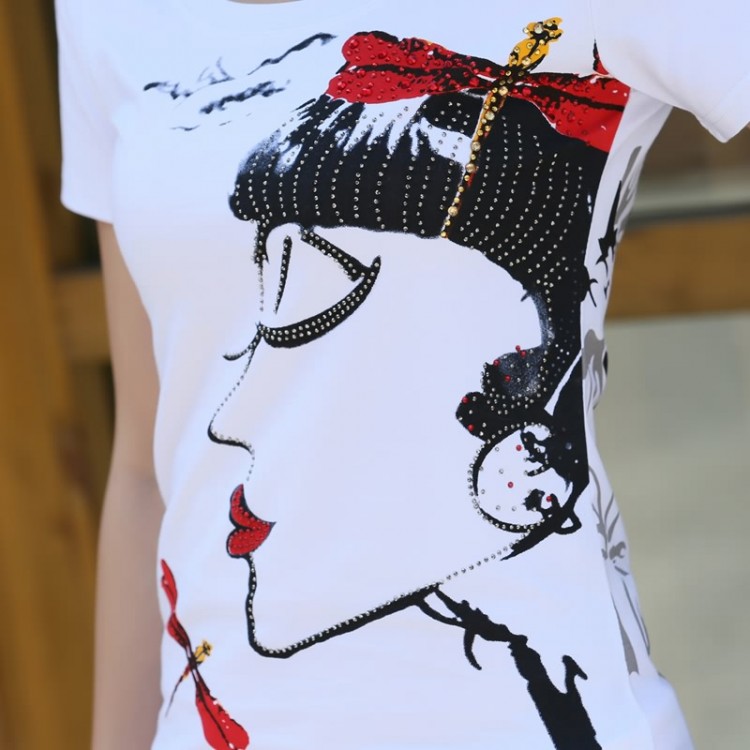 TE3116WSSP T-shirt a maniche corte con stampa bellezza e strass alla moda-3