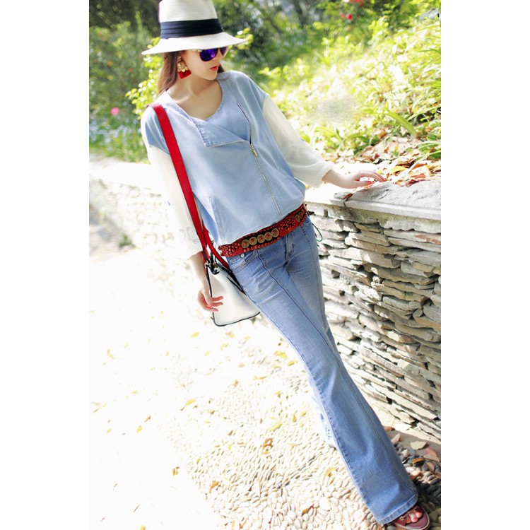 TE3131JJOM Top con cerniera obliqua con maniche ricamate moda primaverile-4