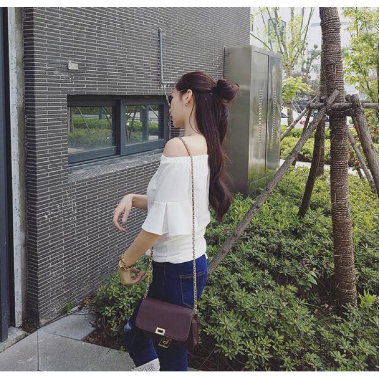 TE3169LXY Top in chiffon spesso con scollo a barchetta e maniche a balze dal design unico-2