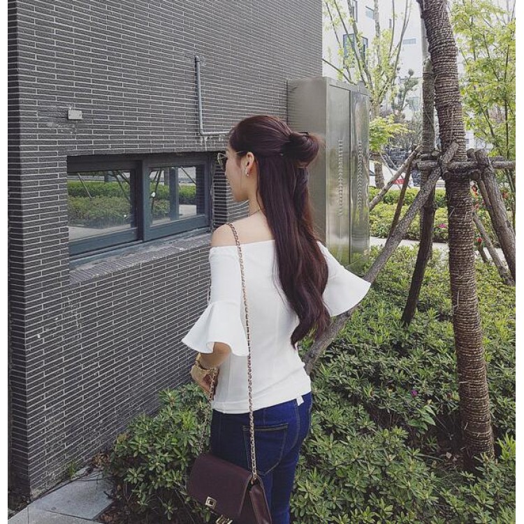 TE3169LXY Top in chiffon spesso con scollo a barchetta e maniche a balze dal design unico-3