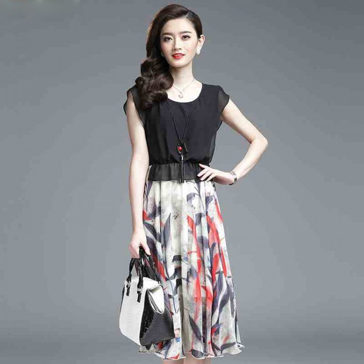 TE3175BDKJ Abito in chiffon a trapezio con stampa di nuovo stile-6