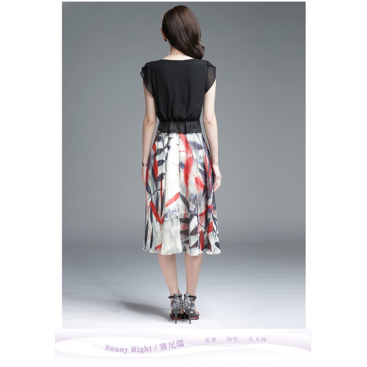 TE3175BDKJ Abito in chiffon a trapezio con stampa di nuovo stile-5