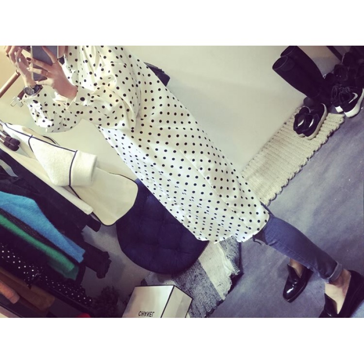 TE3207MY Camicia a maniche lunghe in chiffon addensato a pois alla moda coreana autunnale-1