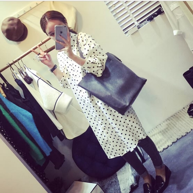 TE3207MY Camicia a maniche lunghe in chiffon addensato a pois alla moda coreana autunnale-2