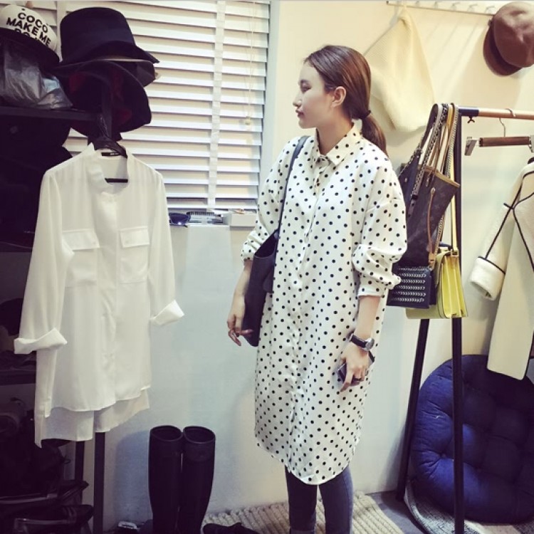 TE3207MY Camicia a maniche lunghe in chiffon addensato a pois alla moda coreana autunnale-3