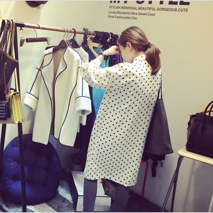 TE3207MY Camicia a maniche lunghe in chiffon addensato a pois alla moda coreana autunnale-4