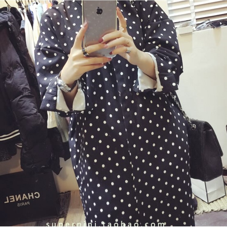 TE3207MY Camicia a maniche lunghe in chiffon addensato a pois alla moda coreana autunnale-8