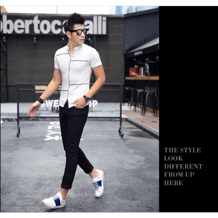 TE3708KDF T-shirt da uomo alla moda coreana con colletto alla coreana-1