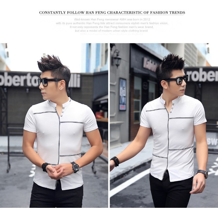 TE3708KDF T-shirt da uomo alla moda coreana con colletto alla coreana-2