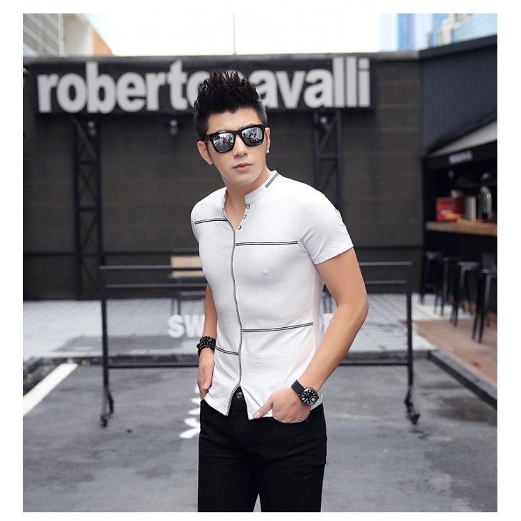 TE3708KDF T-shirt da uomo alla moda coreana con colletto alla coreana-3