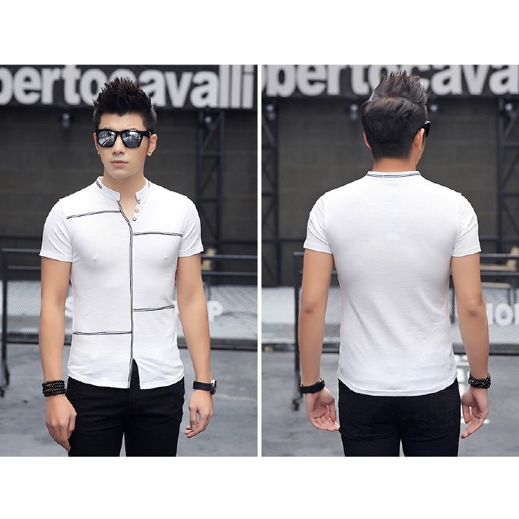 TE3708KDF T-shirt da uomo alla moda coreana con colletto alla coreana-4