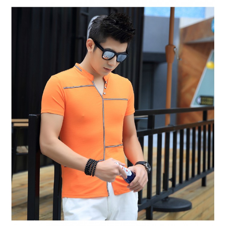 TE3708KDF T-shirt da uomo alla moda coreana con colletto alla coreana-7