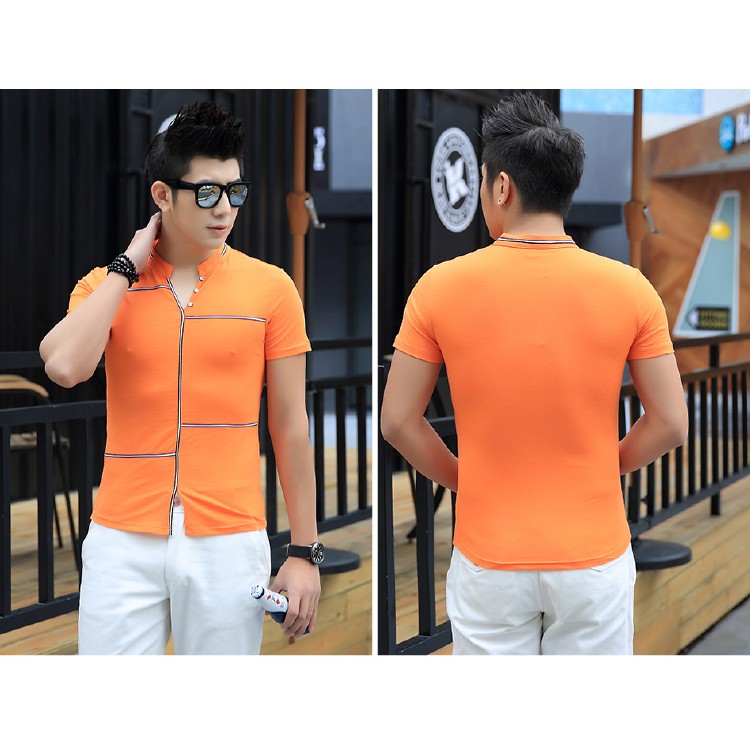 TE3708KDF T-shirt da uomo alla moda coreana con colletto alla coreana-8