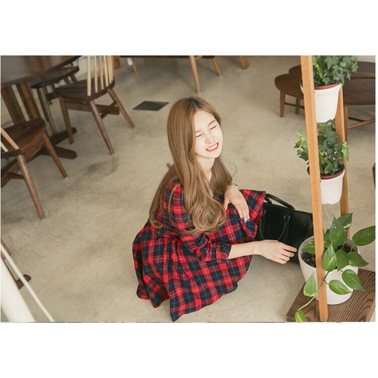 TE3894NX Abito alla moda inglese con scollo a V e vita slim a quadri-4