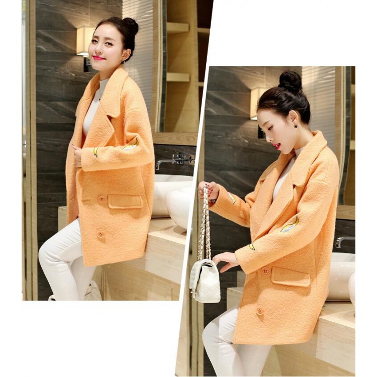 TE3910BDKJ Cappotto giapponese in lana con maniche a uccelli e ricamo doppiopetto-1