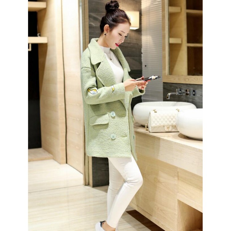 TE3910BDKJ Cappotto giapponese in lana con maniche a uccelli e ricamo doppiopetto-2