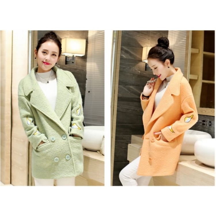 TE3910BDKJ Cappotto giapponese in lana con maniche a uccelli e ricamo doppiopetto-4