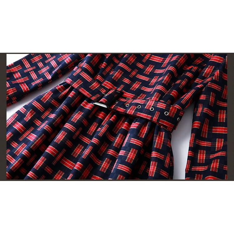 TE3917MY Abito stile principessa a quadri a maniche lunghe in stile europeo-3