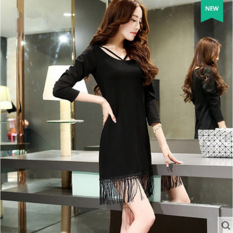 TE3929MY Abito autunnale a maniche lunghe con nappe sottili, nuovo stile temperamento-5