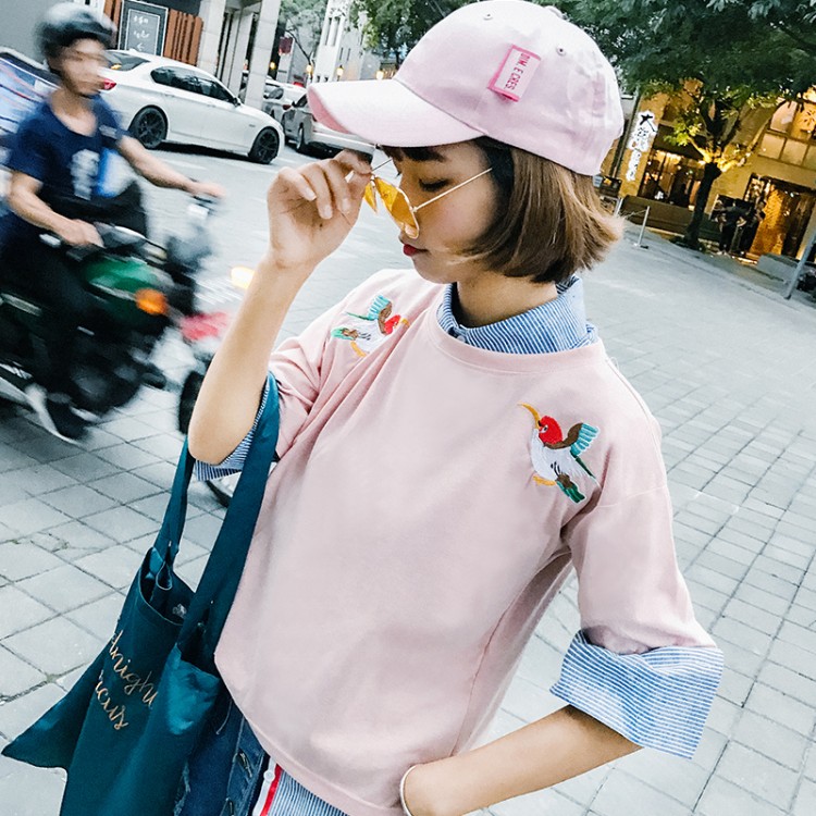 TE416GY T-shirt fresca con ricamo cartoon con personalità-1