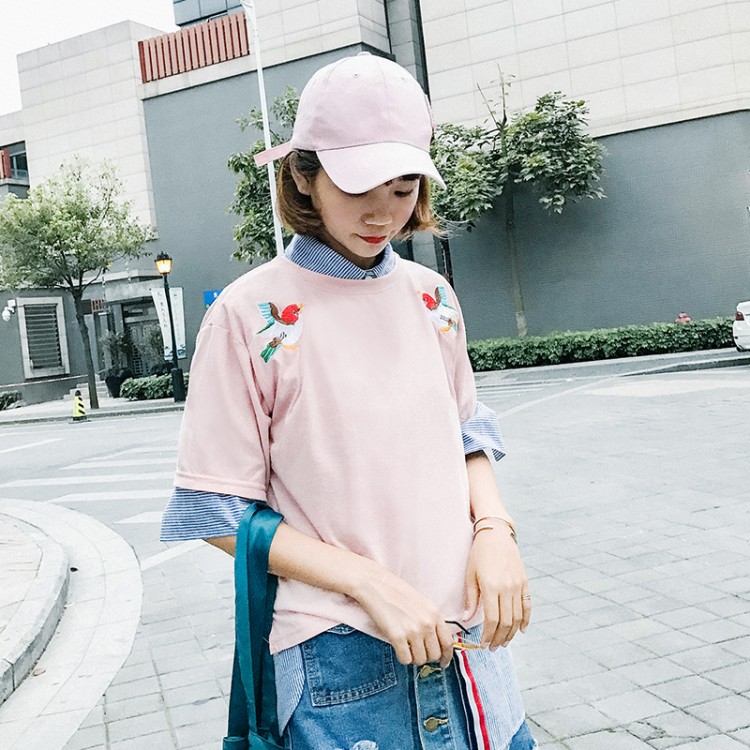 TE416GY T-shirt fresca con ricamo cartoon con personalità-2