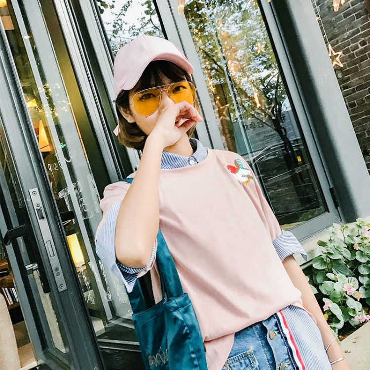 TE416GY T-shirt fresca con ricamo cartoon con personalità-4