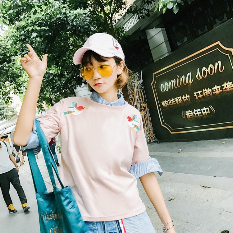 TE416GY T-shirt fresca con ricamo cartoon con personalità-5