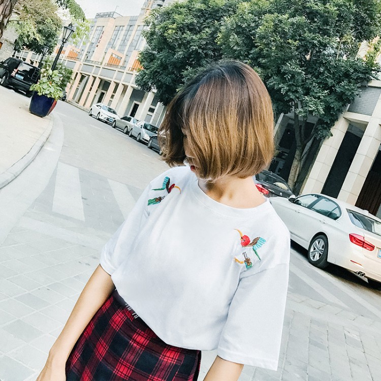 TE416GY T-shirt fresca con ricamo cartoon con personalità-6