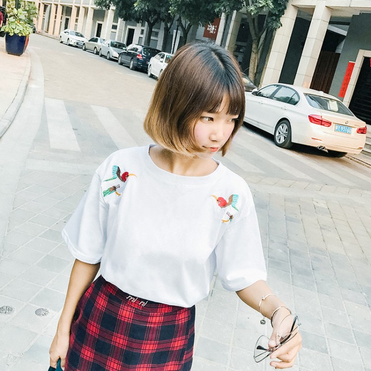 TE416GY T-shirt fresca con ricamo cartoon con personalità-7