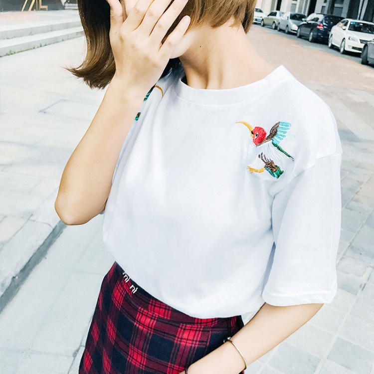 TE416GY T-shirt fresca con ricamo cartoon con personalità-8