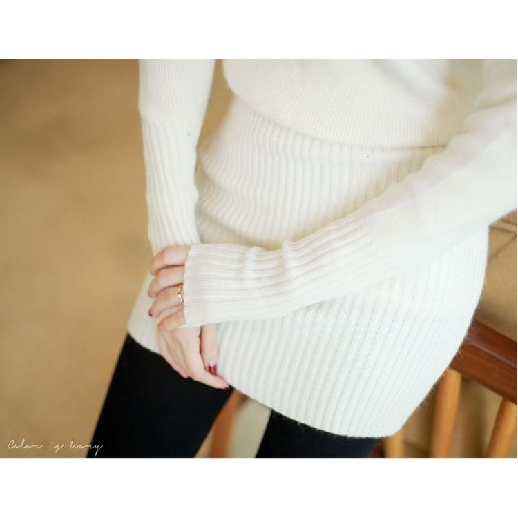 TE5001YYM Abito in maglia a maniche lunghe con collo alto e fianchi stretti-6