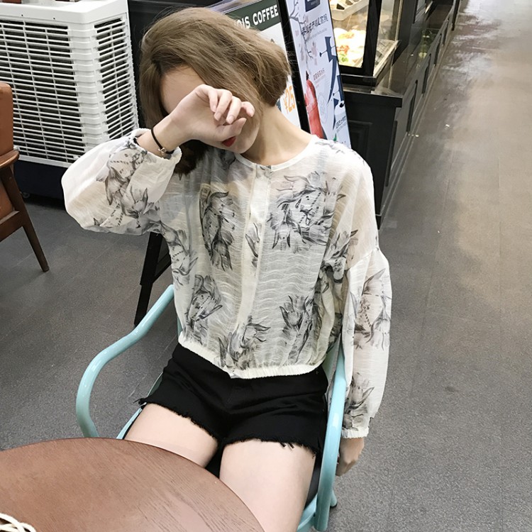 TE5027YZY Cappotto corto in organza con protezione solare stampata-8